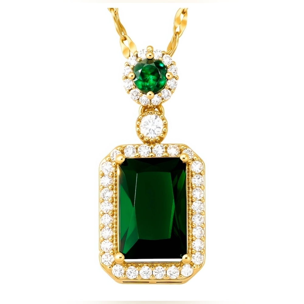 Elegant Green and Gold Pendant Necklace 18k Gold Plated Waterproof